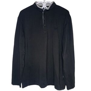 Emporio Armani Long Sleeve 1/4 Button Collared Henley Long Sleeve Shirt,Size XXL